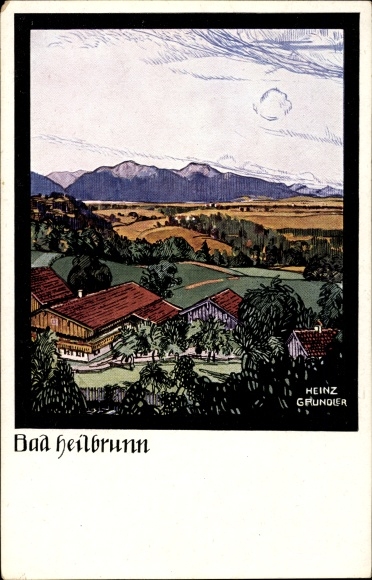 Artist PC Grundler, Heinz, Bad Heilbrunn in the district of Bad Tölz Wolfratshausen, panorama of the place