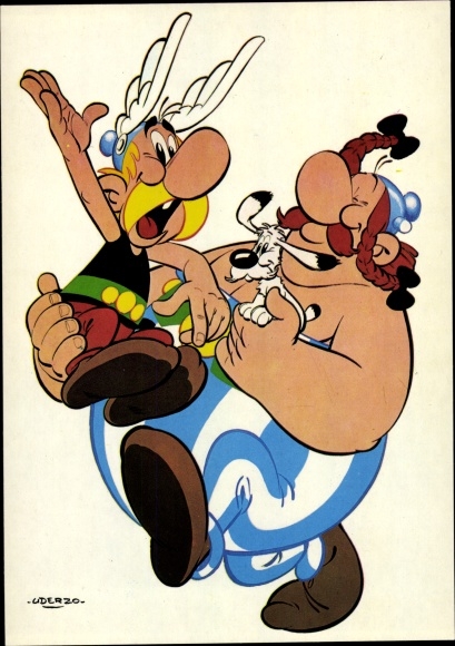 Artist Postcard Uderzo, Asterix and Obelix, comic