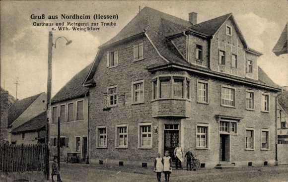 Postcard Nordheim Biblis am Rhein Hessen, Inn and Butcher's Shop at Traube