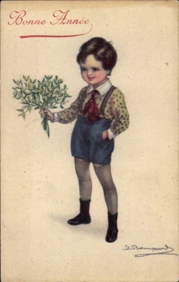 Kunstenaar Ak Gefeliciteerd Nieuwjaar, kind, maretak