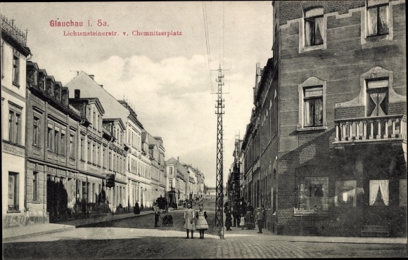Postcard Glauchau in Saxony, Lichtensteiner Straße seen from Chemnitzer Platz