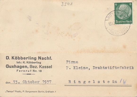 PC Guxhagen in Hesse, complaint from D. Köbberling Nachf. to wire pin factory P. Small