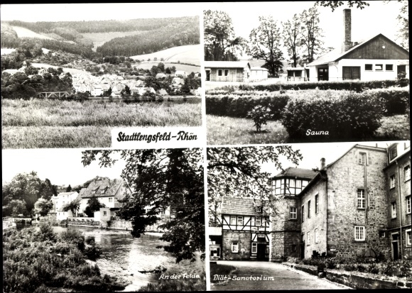 Postcard Stadtlengsfeld in Thuringia, Rhön, four views, sauna, on the Felda, diet sanatorium