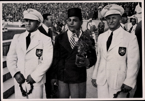 Collection picture Olympia 1936, award ceremony, weightlifters Toouni, Ismayr, Wagner