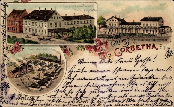 Chromo-Litho Corbetha Korbetha Schkopau in the Saalekreis, inn, train station, chemical factory