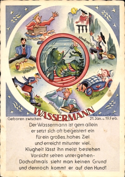 Artist Postcard Zodiac Sign Aquarius, 21 January to 18 February