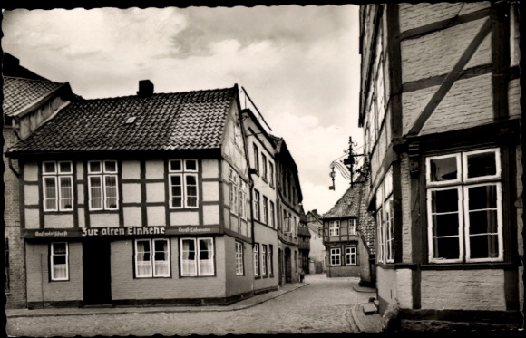 Postcard Buxtehude in Lower Saxony, Moortorstraße, To the old inn, half-timbered houses