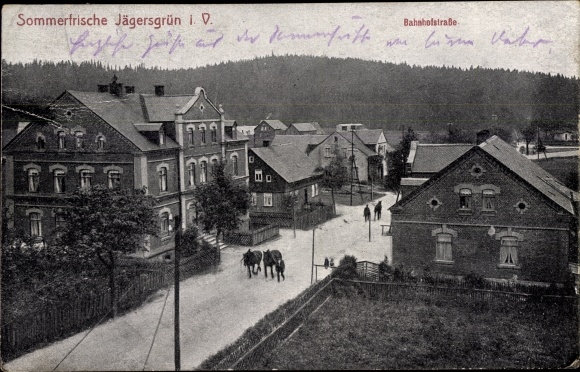 Postcard Jägersgrün Tannenbergsthal in Vogtland, Bahnhofstrasse