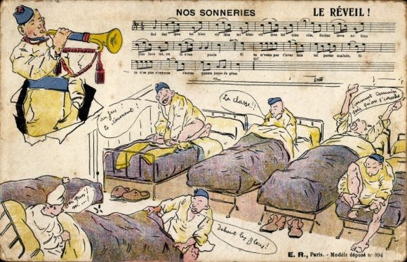 Song Postcard Soldiers are awakened, trumpeters, soldier's life