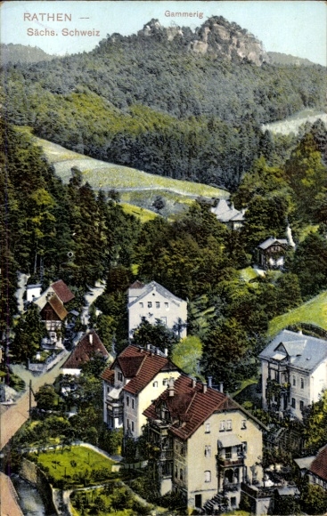 Ak Rathen an der Elbe Sächsische Schweiz, Teilansicht mit Gammerig