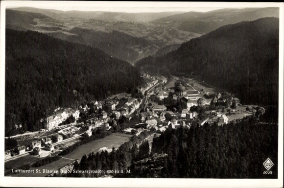 Postcard St. Blasien in the Black Forest, aerial photograph, St. Blasien, pictures of the village, Black Forest