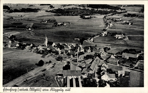 Postcard Eisenharz Argenbühl in Allgäu, aerial photograph