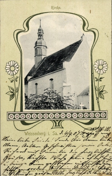 Jugendstil Passepartout Ak Weißenberg in Sachsen, Kirche