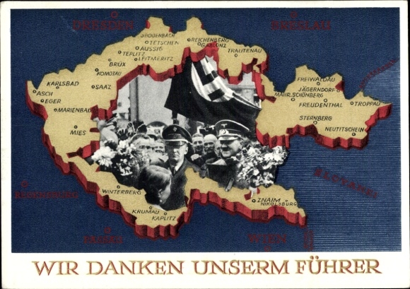 Postal stationery Postcard We thank our Führer, Sudetenland, Bohemia, Moravia, Hitler