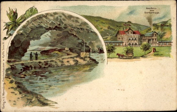 Chromo-Litho Rottleben Kyffhäuserland in Thuringia, Barbarossa Cave, Barbarossa Inn