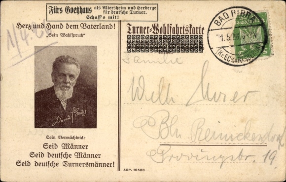 Ak Goetzhaus als Altersheim und Herberge für deutsche Turner, Herz und Hand dem Vaterland