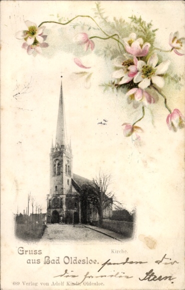 Postcard Bad Oldesloe in Holstein, church, flowers