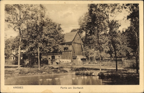 Postcard Krebes Weischnitz im Vogtland, lot at the village pond