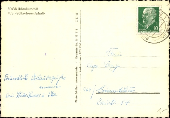 Ak FDGB vakantieschip MS Friendship of Nations, DSR