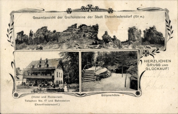 Ak Ehrenfriedersdorf im Erzgebirge, Greifensteine, Hotel und Restaurant, Stülpnerhöhle