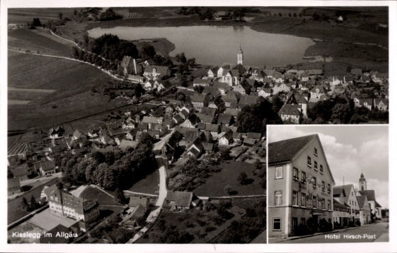 Ak Kißlegg im Allgäu, Fliegeraufnahme, Hotel Hirsch-Post