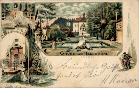 Litho Salzburg in Österreich, Lustschloss Hellbrunn