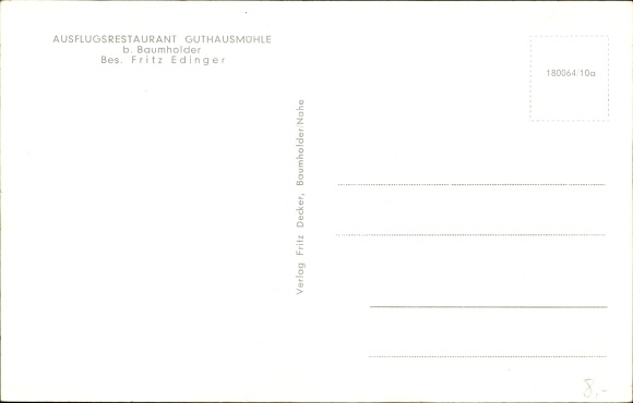 Postcard Baumholder in Westrich, excursion restaurant Guthausmühle