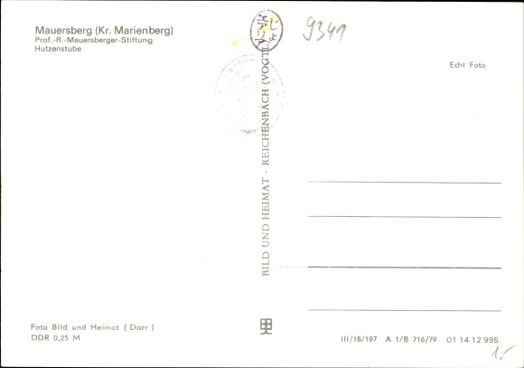 Postcard Mauersberg district of Marienberg, Prof. R. Mauersberger Foundation, Hutzenstube