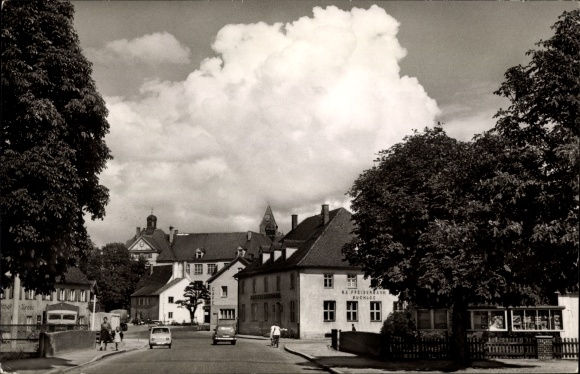 Postcard Buchloe im Allgäu, street section with town hall square