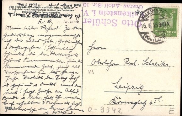 Postcard Großrückerswalde in the Erzgebirge, church