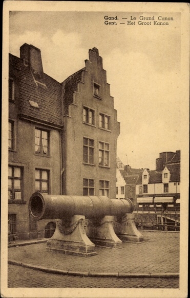 Ak Gand Gent Oost-Vlaanderen, Groot Canon, gebouw, sepia-kleurenfotografie