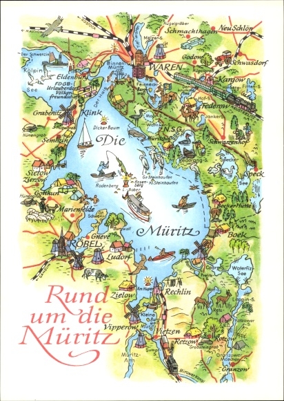 Maps Postcard goods on the Müritz, around the Müritz, Röbel, Klink