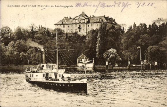 Ak Insel Mainau im Bodensee, Schloss, Schiff, Landungsplatz,  