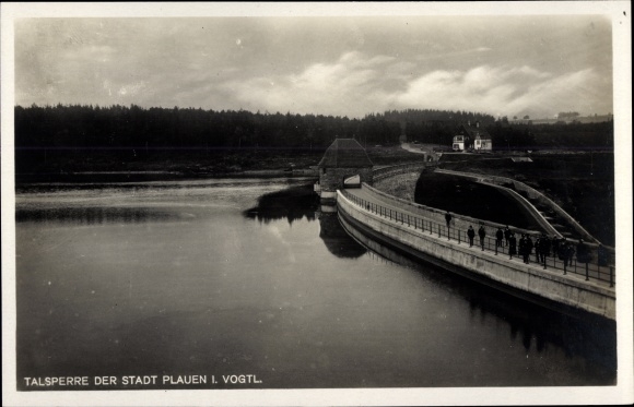 Postcard Bergen im Vogtland, dam in the city of Plauen