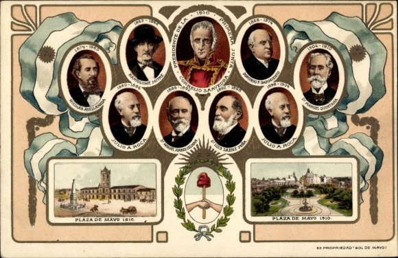 Minted PC Buenos Aires Argentina, Plaza de Mayo 1810, 1910, Cornelio Saavedra, President