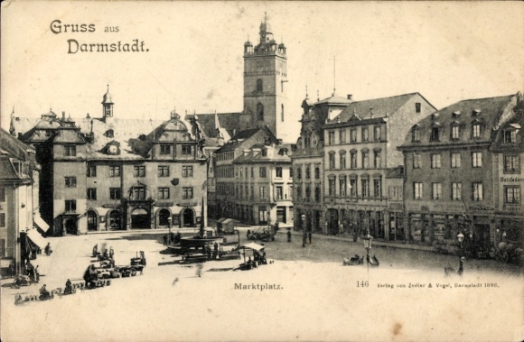 Postcard Darmstadt in Hesse, Market Square