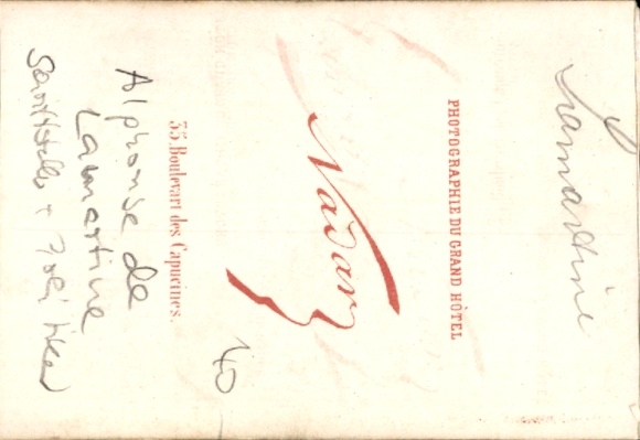 CdV Writer and politician Alphonse de Lamartine, portrait
