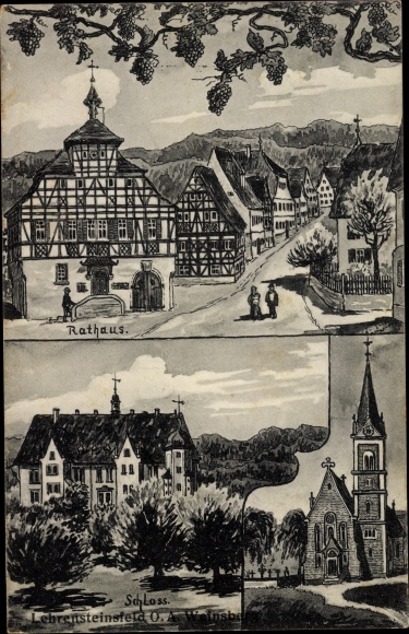 Postcard Lehrensteinsfeld Baden Württemberg, town hall, castle, church