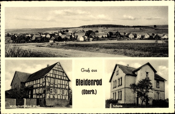 Postcard Bleidenrod Homberg an der Ohm in Vogelsbergkreis, town view, economy, school