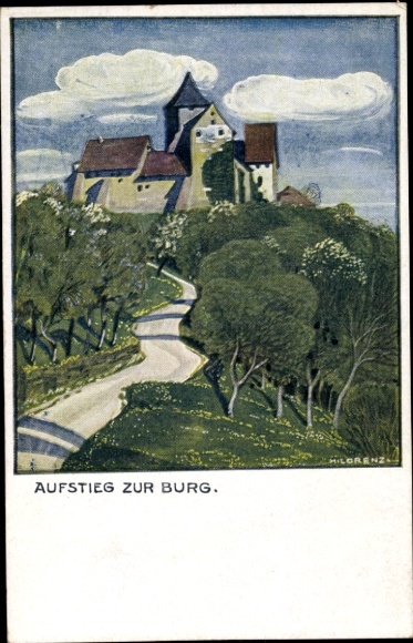 Artist Postcard Lorenz, Rothenfels am Main Lower Franconia, Ascent to the Castle, German Quickborn House