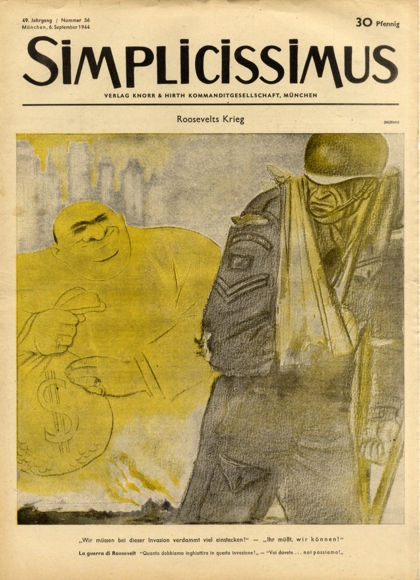 Simplicissimus Heft 36 September 1944 Karikatur Roosevelts Krieg Mjölnir Verlag Hirth