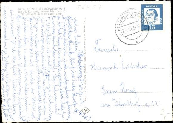 Postcard Westerburg in the Westerwald, castle, spa, inner mission and school camp Düsseldorf-Eller