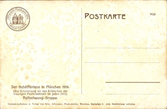 Ansichtkaart München Beieren, Schäfflertanz 1914, Reifschwung-groep