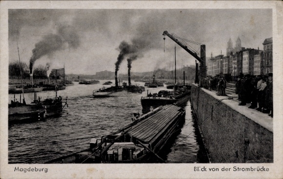 Postcard Magdeburg on the Elbe, view from the Strombrücke