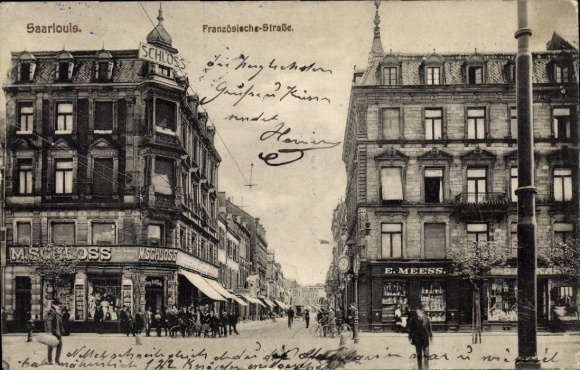 KP Saarlouis w Saarland, French Street, sklep E. Meess, sklep M.Schloss