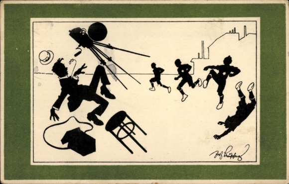 Artist Postcard Schönpflug, Fritz, Sharply placed, football game, man with film camera, accident, BKWI 260-4