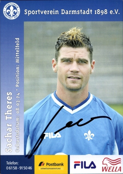 Autogrammkarte Fußballer Sachar Theres, SV Darmstadt 98, Autogramm