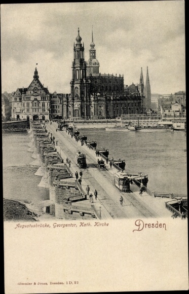 Ak Dresden Altstadt, Augustusbrücke, Georgentor, Kath. Kirche, Dresden