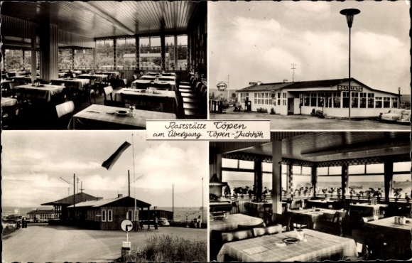 Postcard Töpen in Upper Franconia, rest stop at the crossing, interior views, exterior view