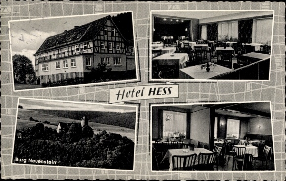 Postcard Aua Neuenstein in Hesse, Hotel Hess, Neuenstein Castle